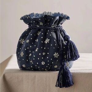 Free People New NWT Seasons Sparkle Gift Sack blue Silver snowflake gift bag